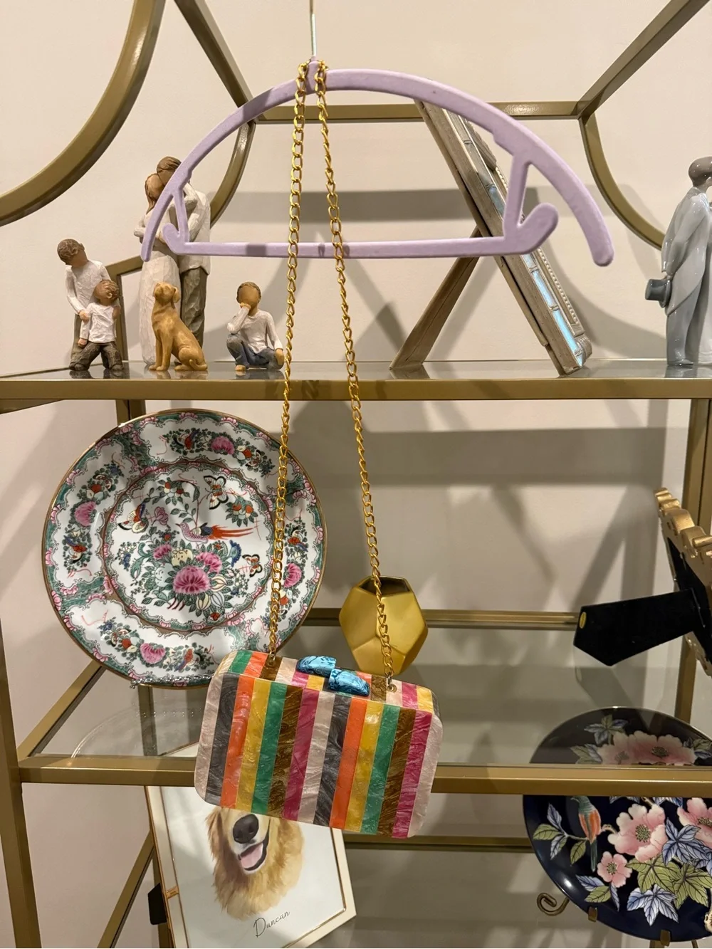 Anthropologie Rainbow Striped Clutch with Gold Chain